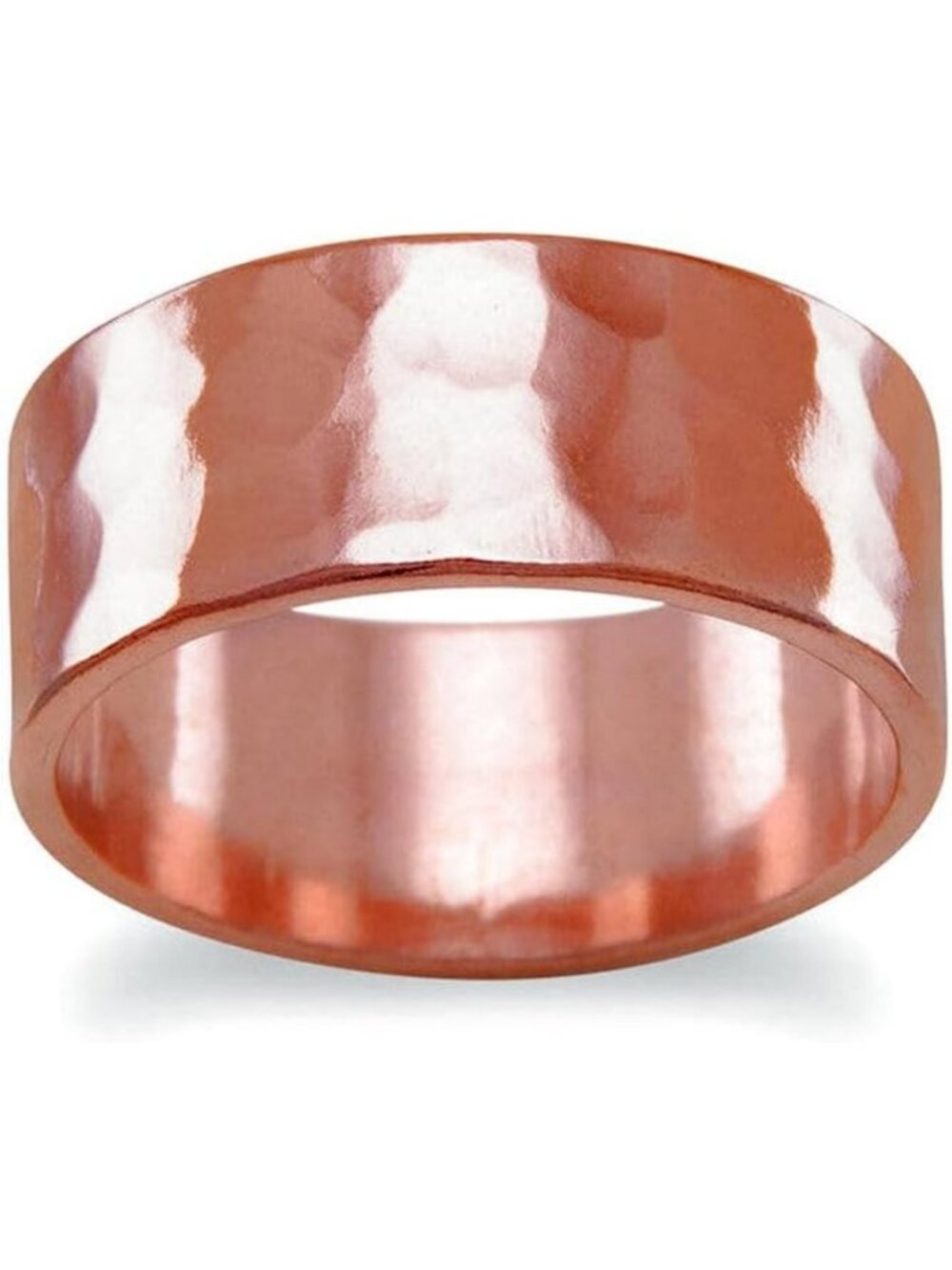 Handcrafted 8mm Solid Copper Hammered Ring - Unisex Polished Wide Band, Healing